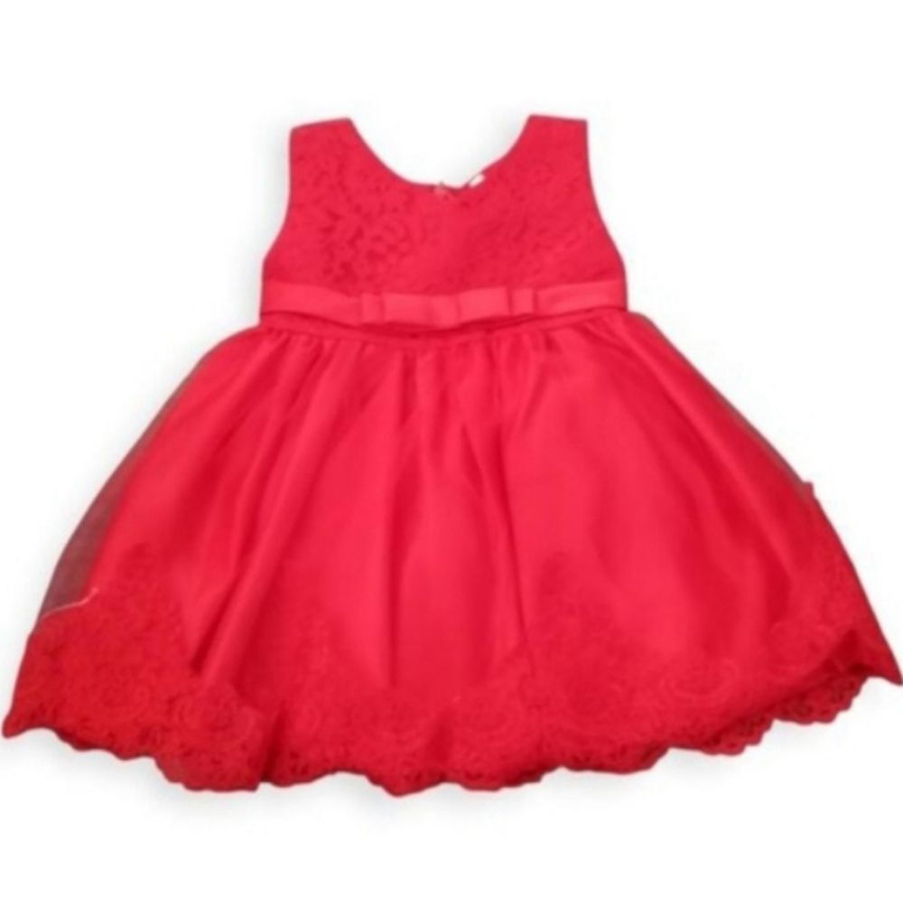 Red Sleeveless Lace Dress & Christmas Baby Sock Bundle Sz.24 Months NWT.